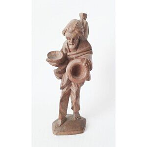 Vintage Akios Industries Ecuador Hand-Made Carved Man Wooden Peasant Figure